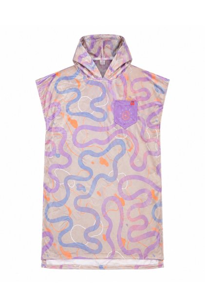 Printed Towel Poncho, Unisex, 80X100 Oversized Beach, Pool and After-Bath - Pastel Wave Patterned-Defoludur