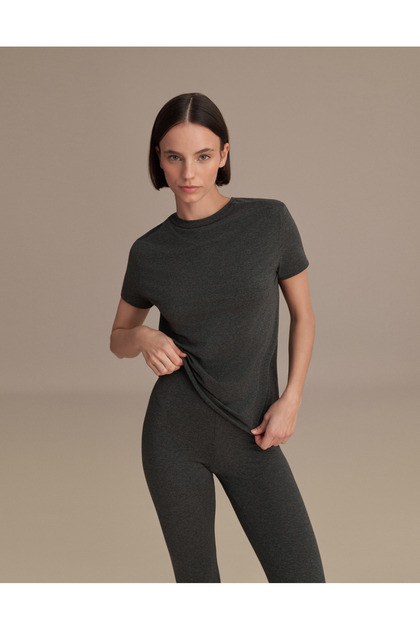 Women's Short Sleeve Basic T-Shirt Anthracite Melange Single Product Crew Neck Casual Top
