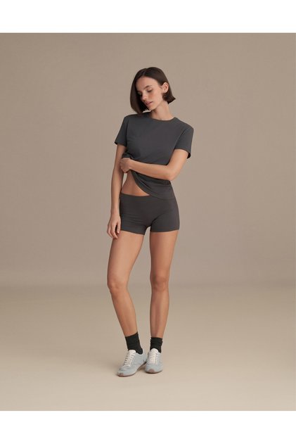 Women's Short Sleeve Basic T-Shirt Smoked Single Product Crew Neck Casual Top