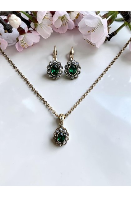 Crystal Stone Oval Necklace and Earring Set