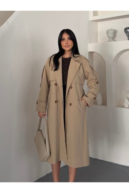 Trend Kruvaze Collar Premium Gabardine Water-Repellent Fabric Women's Trench Coat