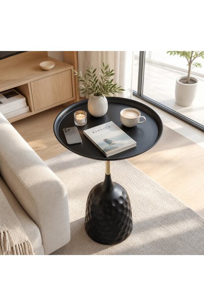 Modern side table with a tray top and patterned base | Hospitality and decorative table for room and coffee corner
