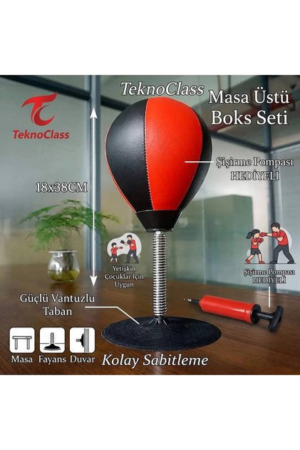Masaüstü Vakumlu Boks Torbası - Vantuzlu Refleks Boks Topu Pompa HEDİYELİ Masa Üstü Stras Topu