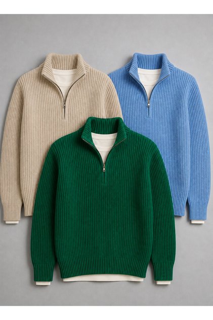 3 Advantageous Packages Men's Thessaloniki Knit Mock Neck Thick Winter Knitwear Sweater Set