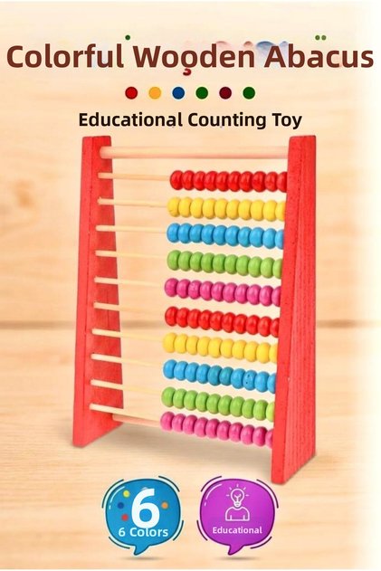 6 Rows Wooden Colored Abacus - Preschool and Homeschool Educational Toy for Learning Number Counting and Math