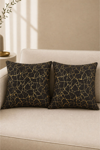 Soho Fabric Gold Foil Patterned Decorative 2-Piece Pillowcase Set - 42 x 42 cm