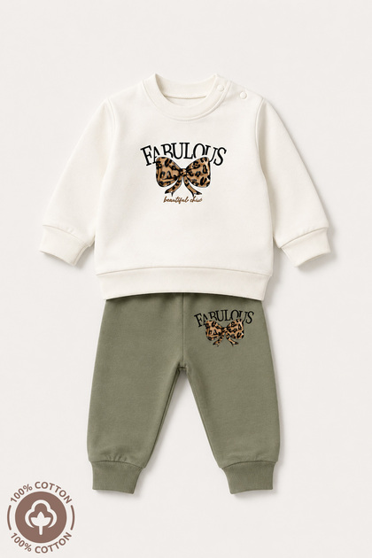Baby Girl Ribbon Printed 100% Cotton 6-9-12 Months Top and Bottom 2-Piece Baby Girl Set