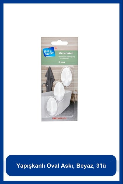 Adhesive Oval Hanger, White, 3-Pack