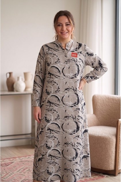 Plus Size Mother's Viscose Patterned Dress
