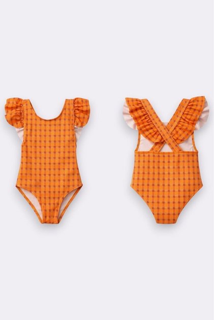 Girl's Ruffle Detailed Stylish Design Cross Strap Swimsuit 12720
