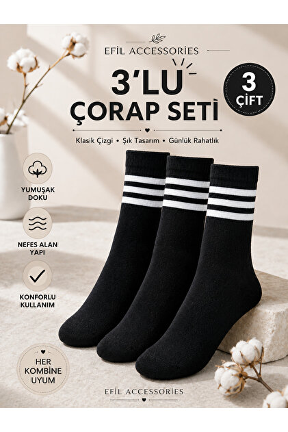 3 Pairs of Long Socks with Wrist Stripes