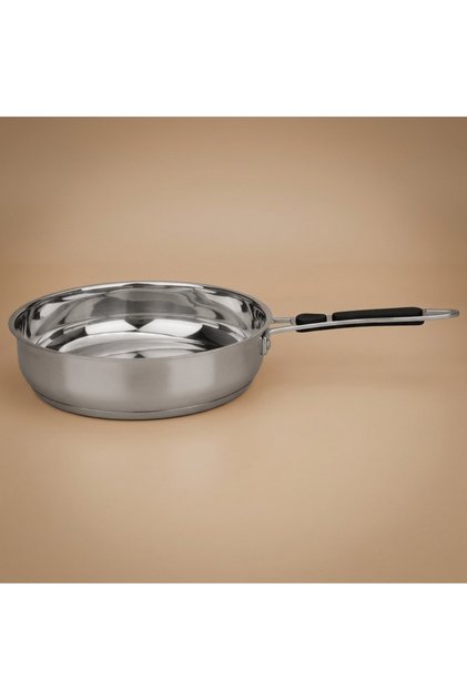 Steel frying pan with silicone handle, 28 cm - silver