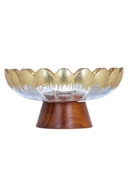 Al Saif Gallery glass dessert serving stand, 16 x 16 x 7.5 cm, with a wooden base - gold