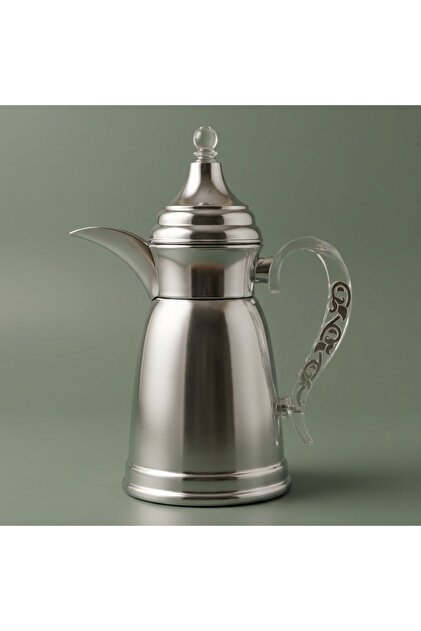 Al Saif Gallery Qamar Thermos Dallah, 0.35 L, Transparent Handle, Stainless Steel Inner Case, Stainless Steel Outer Body - Silver