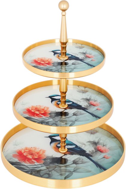 AmberAl Saif Gallery Glass Serving Stand, 25×25×2/19.5×19.5×2/15.5×15.5×2 cm, circular, 3 levels - colored