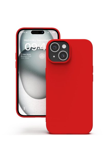 İPhone 15 Kılıf İçi Kadife Kamera Yükseltili Yumuşak Silikon Lansman Kapak Kırmızı