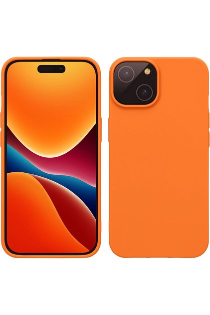 iPhone 15 Case Inside Velvet Camera Raised Soft Silicone Launch Cover Orange