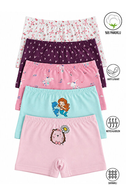 Özkan 41602 Boxeri pentru fete, cu modele de culori mixte, moale, confortabile, din bumbac