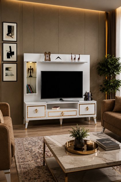 Floransa Lcd Tv Sehbası Zümrüt Üst Fonlu (Beyaz) - 180