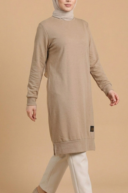 Crew Neck Side Slit Hijab Tunic