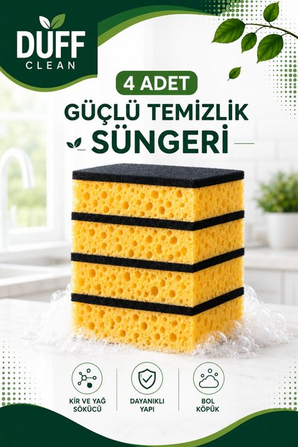 4 Pieces Fiber Flat Dish Sponge Durable Wide-Pore Kitchen Sponge