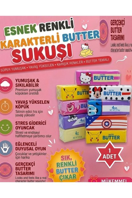Butter Tereyağı squishy 1 adet Yeni Trend sukuşi Yavaş Yükselir Hello Kitty Örümcekadam Yogi Kapibara Mİnnie Muse Stitch Karakter skuşiler
