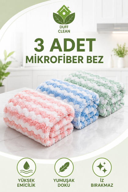 Mikrofiber Temizlik Bezi Mercan Kadife Bulaşık Havluları Mutfak Yeniden Temizlik Bezleri 3lü 25x25cm