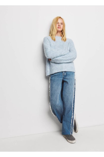 Dikişsiz wide leg jean pantolon