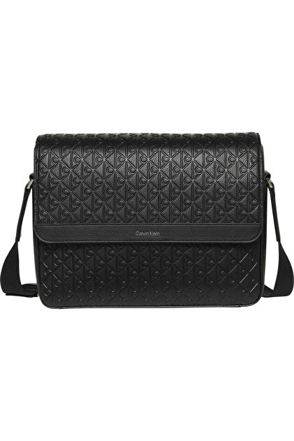 Men's Black Shoulder Bag with Brand Logo, Suitable for Daily Use