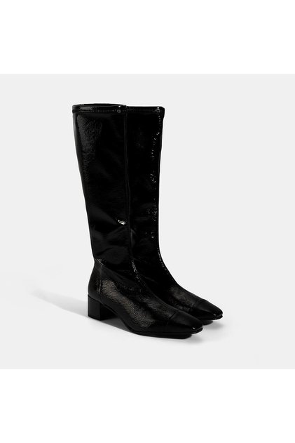 Women's Black Thick Heeled Stretch Boots