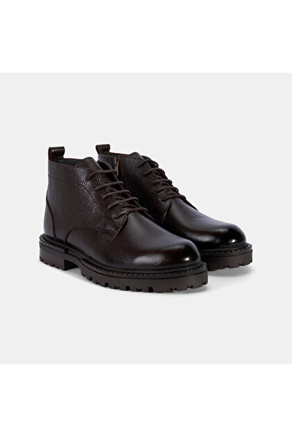 Men's Brown Lace-Up Thick Soled Leather Boots