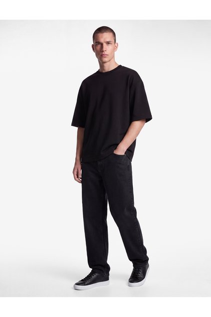 Label Detailed Three Yarns Comfortable Fit Crew Neck Short Sleeve Sweatshirt