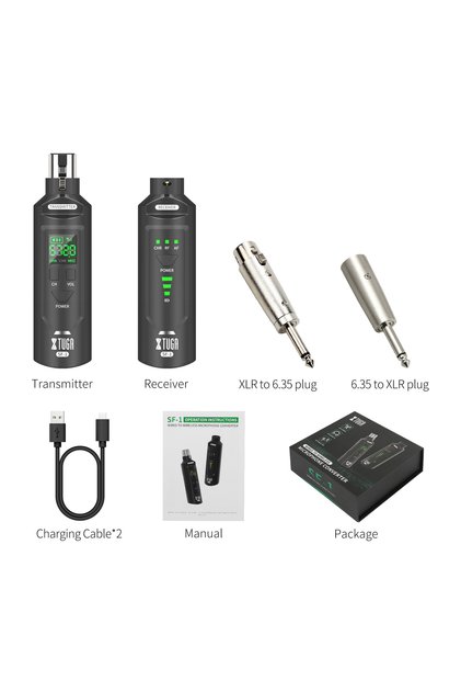 محول ميكروفون لاسلكي احترافي SF-1 UHF مع جهاز إرسال واستقبال XLR قابل لإعادة الشحن للاستخدام مع الميكروفونات الديناميكية