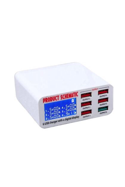 896-EU 8A QC3.0 USB Charger with LCD Display 6 Ports Desktop Mobile Phone Charger Smart Fast Chargin