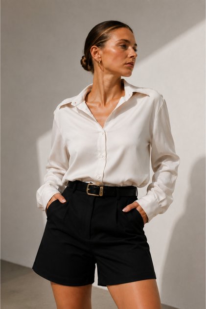 Women's Black Classic High Waist Belted Shorts