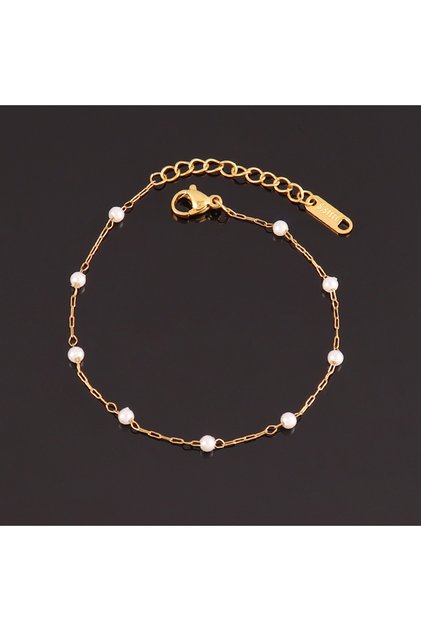 A1456 316L Stainless Steel White Pearl Bracelet For Women Fashion Simple Pearl Beads Chain Bracelet