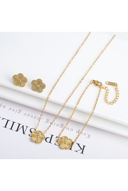Jewelry Set 4 3Pcs/Set Stainless Steel Reversible Metal Laser Bracelet Necklace Earrings Jewelry Set