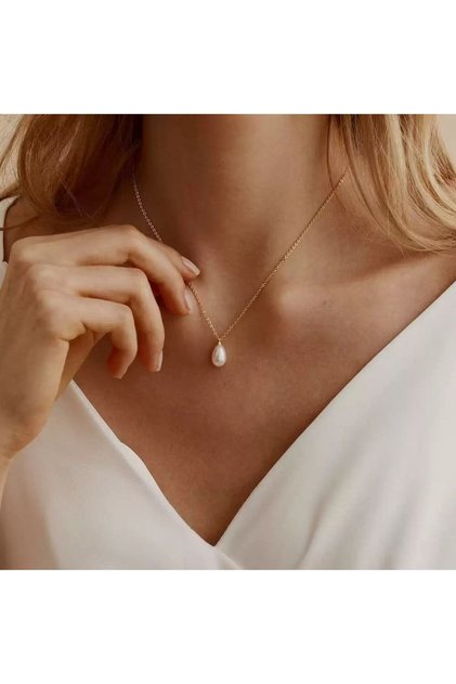 drop style Classic Water Drop Pearl Pendant Necklace Women Wedding Birthday Party Fashion Jewelry El