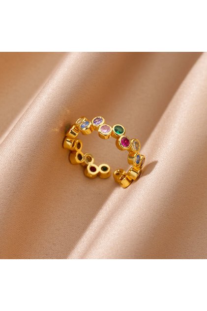 resizable JZ6387G Zircon Geometric Heart Rings For Women Stainless Steel Gold Color Wedding Ring Lux