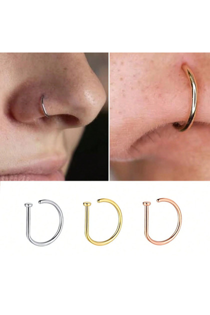 Hoop Face 3 Pcs GSR Gold 3Pcs 20G Stainless Steel D Shape Thin Nose Ring Screw Hoop Curved Barbells