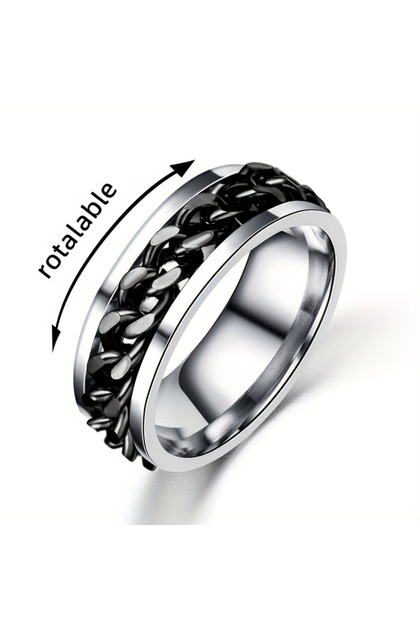 7 black Men's Cool Rotatable Chain Ring, Casual Stainless Steel Finger Ring, Exquisite Men's Accesso