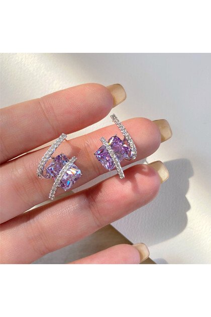 E2899 Huitan Gorgeous Purple Cubic Zirconia Stud Earrings for Women Newly Designed Bridal Wedding Ac