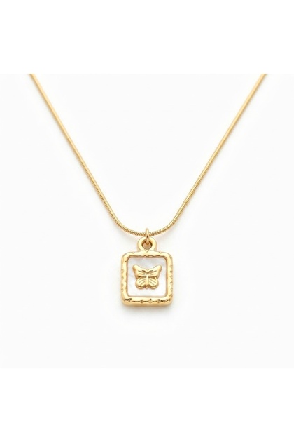 Non-Tarnish Steel Butterfly Embossed Pearlescent Minimal Necklace