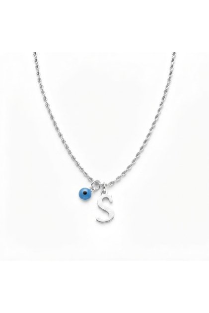 316L Non Tarnish Steel Silver Color Evil Eye Beaded Long Twist Chain Letter Women's Necklace