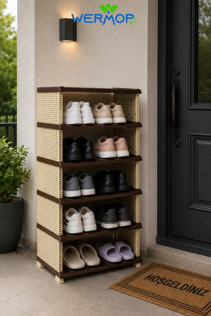 5 Katlı Rattan Görünümlü Ayakkabılık Ayakkabı Rafı Organizer