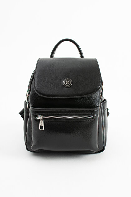 Women's Faux Leather, Medium Size Multi-Compartment, Zippered, Stylish and Convenient Backpack Black Matte