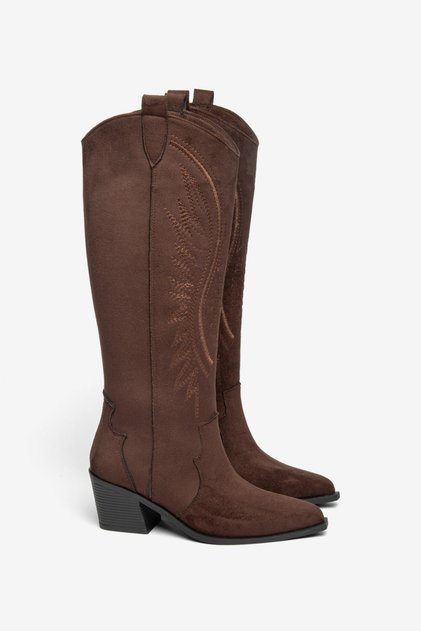 Women's Brown Suede Embroidered Western Cowboy Cowgirl Boots