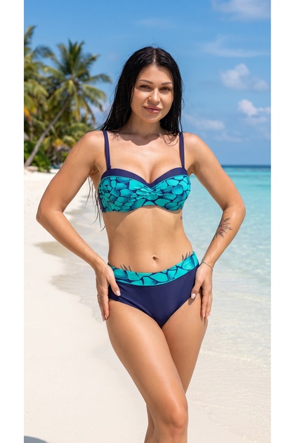 Set bikini pentru femei, verde, bleumarin, cu model, căptușit, mărime mare HZL25S-LC25143