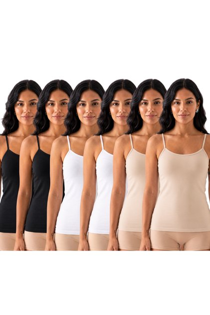 Women's Plain 6-Piece Thin Strap Cotton Body Hugging Lycra Body Hugging Undershirt