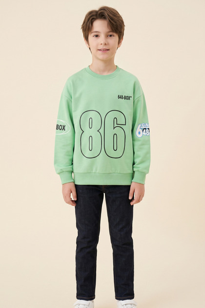 Erkek Çocuk Sweatshirt Oversize Baskılı Uzun Kollu 2 İplik Penye Kumaş %100 Pamuklu